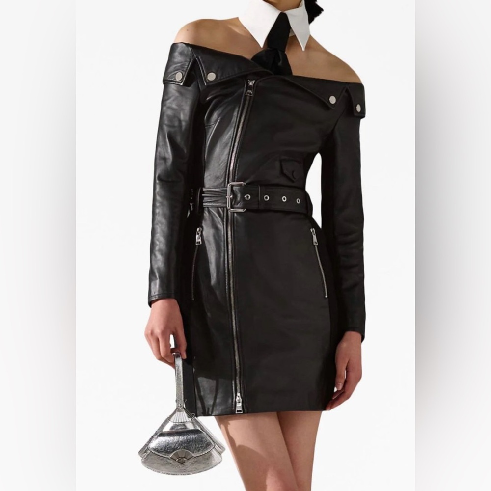 NWT Karl Lagerfeld BLACK Lambskin Leather Mini Dress 42 IT/ 4 US